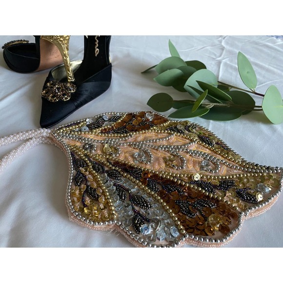 Evening Bag Beaded Leaf by Marco Wristlet GORGEOUS NEW - Picture 1 of 6